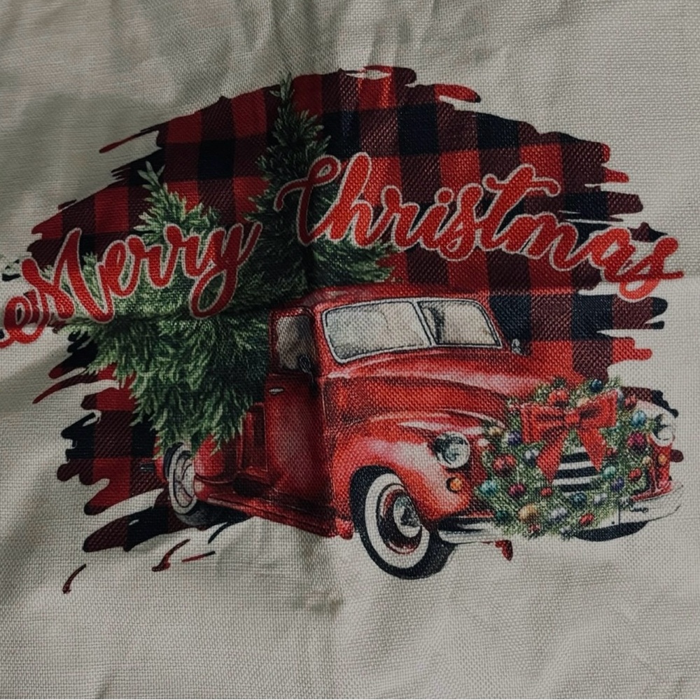 Festive Red Christmas Truck Pillow Cover